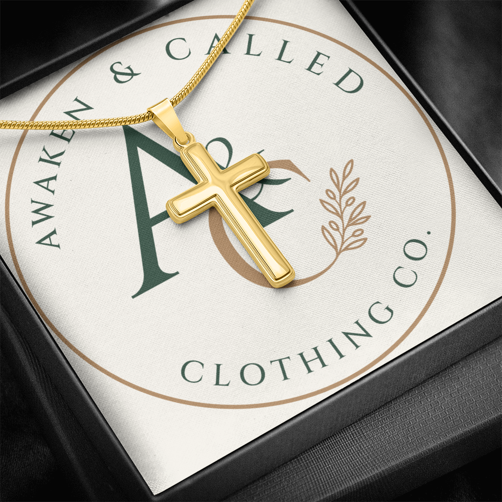 AC  Cross Necklace -  Snake Texture Chain - Gold