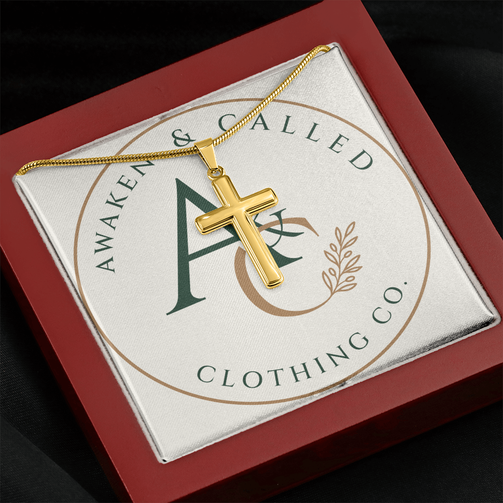 AC  Cross Necklace -  Snake Texture Chain - Gold