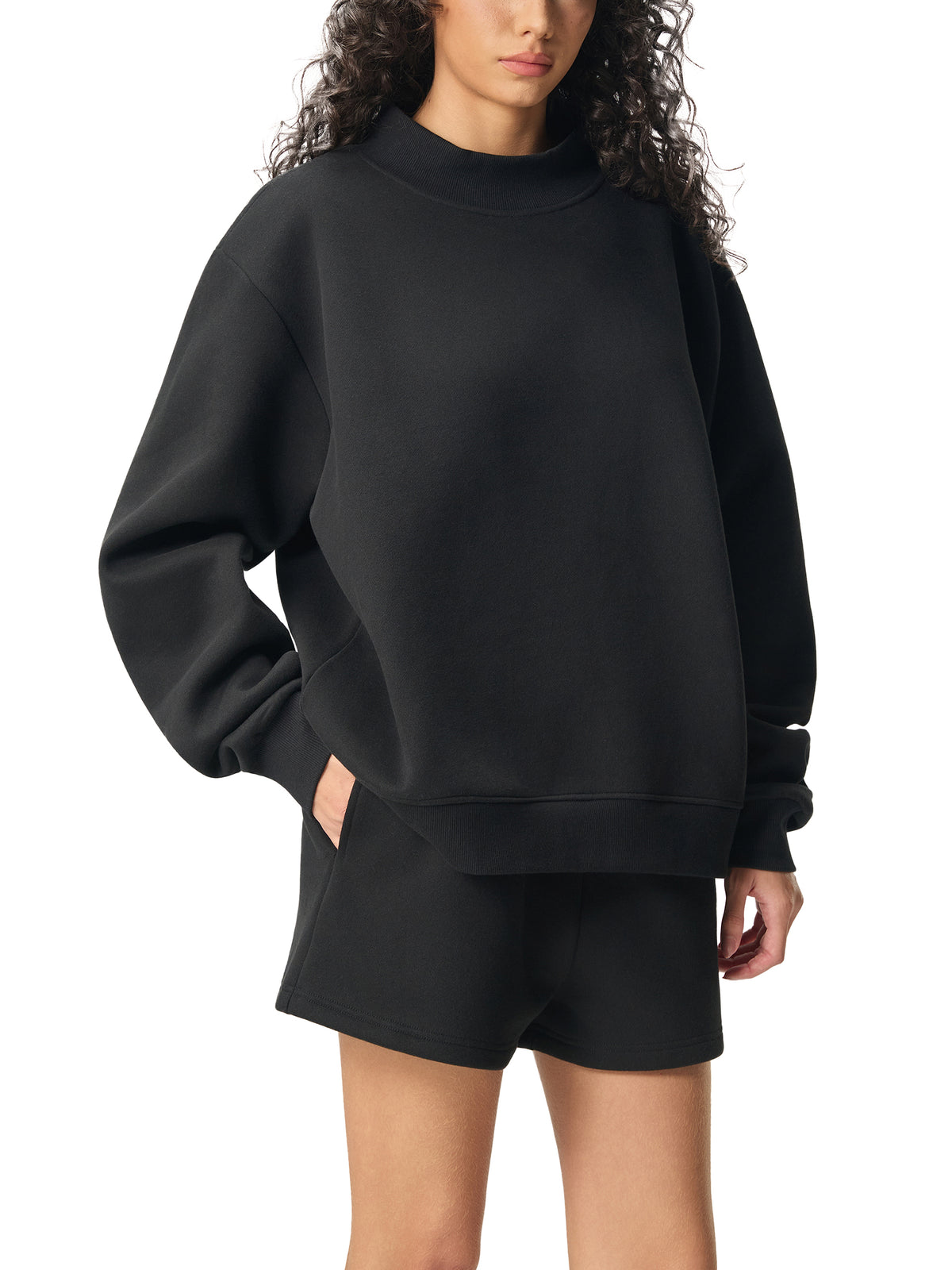 AC-YOUR WORD _ Essential Fleece Mock-Neck Crew Sweatshirt